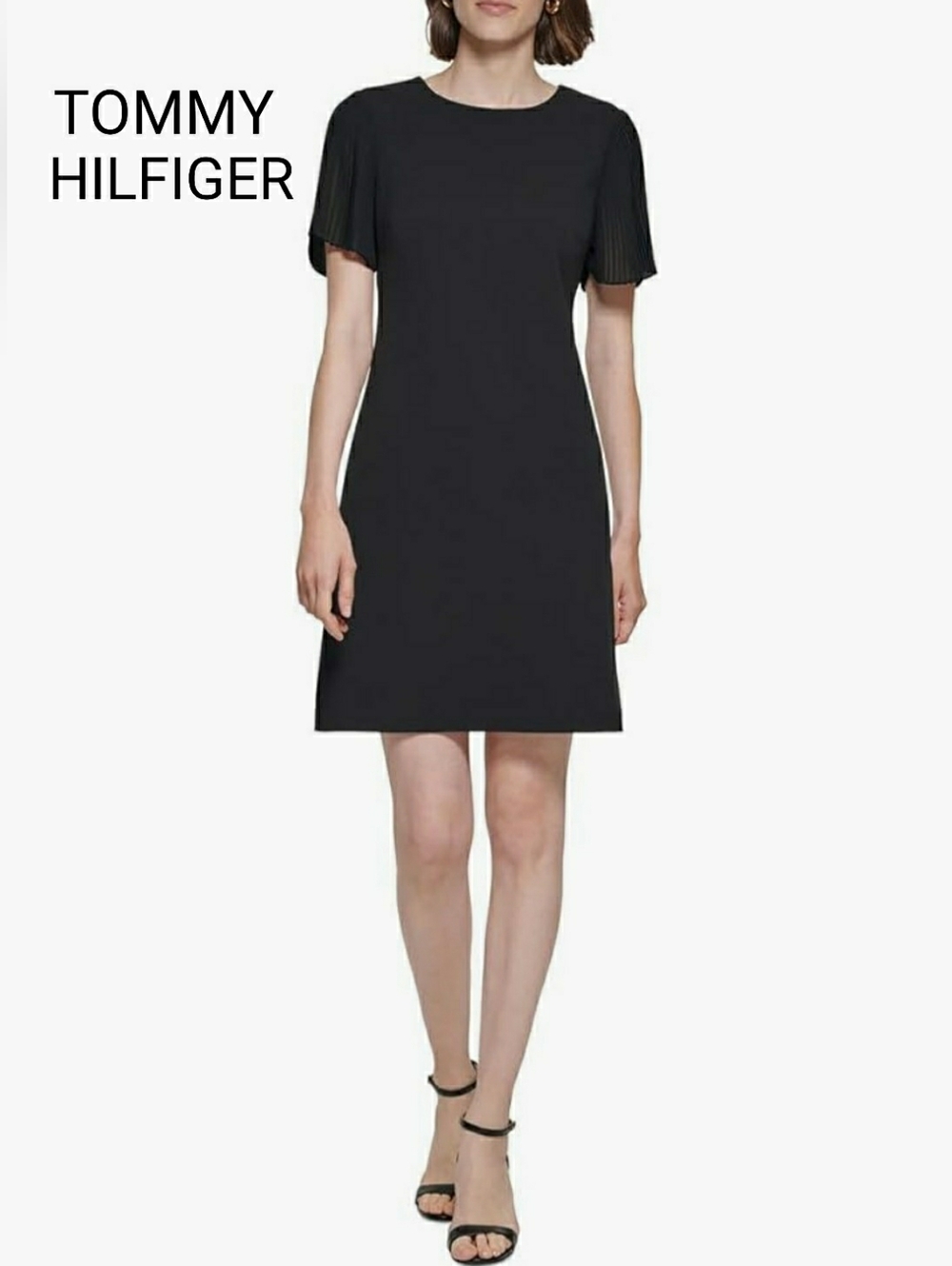 Tommy Hilfiger Black Pleated Sleeve Cocktail Dress